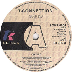 T-Connection On Fire USED VINYL 7INCH 45 RPM SINGLE PROMO STEREO