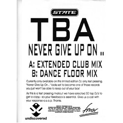 TBA (3) Never Give Up On USED VINYL 12INCH WHITE LABEL
