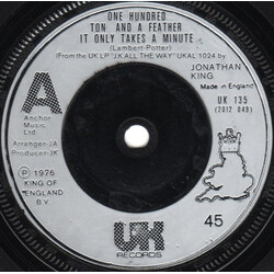 One Hundred Ton And A Feather It Only Takes A Minute USED VINYL 7INCH 45 RPM SINGLE