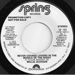 Millie Jackson Never Change Lovers In The Middle Of The Night USED VINYL 7INCH 45 RPM PROMO STYRENE STEREO