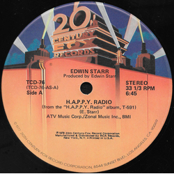 Edwin Starr H.A.P.P.Y. Radio VINYL 12" - 33 ⅓ RPM Stereo