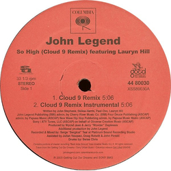John Legend Lauryn Hill So High (Cloud 9 Remix) VINYL 12" - 33 ⅓ RPM