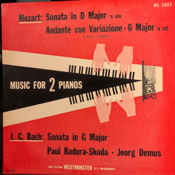 Jörg Demus Paul Badura-Skoda Music For 2 Pianos: Mozart: Sonata In D Major K. 448, Andante Con Variazione G Major K. 501, J. C. Bach: Sonata In G Majo